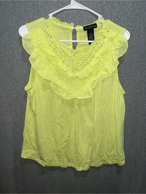 Design365 Womens Yellow Ruffle Eyelet Sleeveless Blouse XL Top